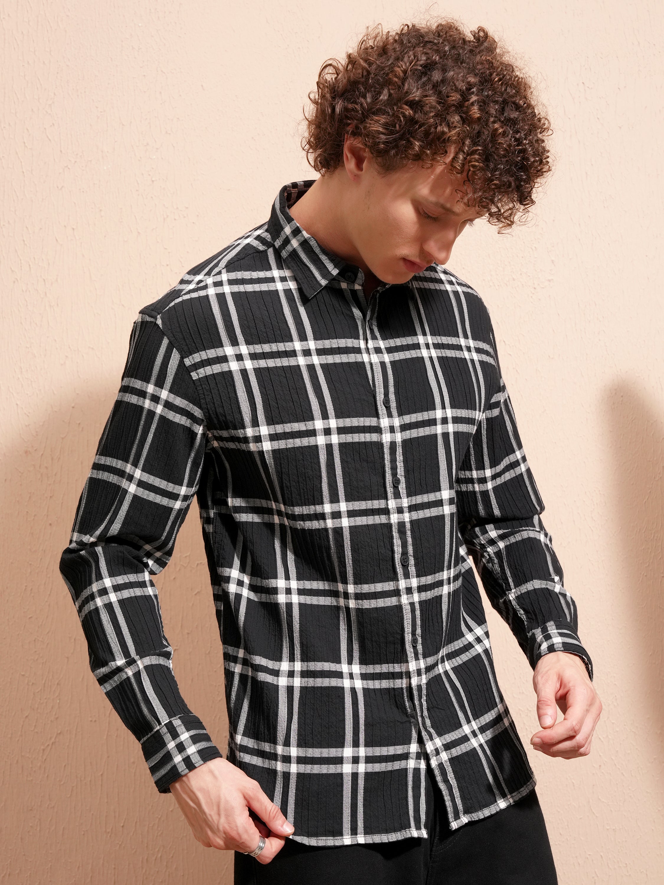 Highlander Men Black Checked Relaxed Fit Casual Shirt - Black - Image 6