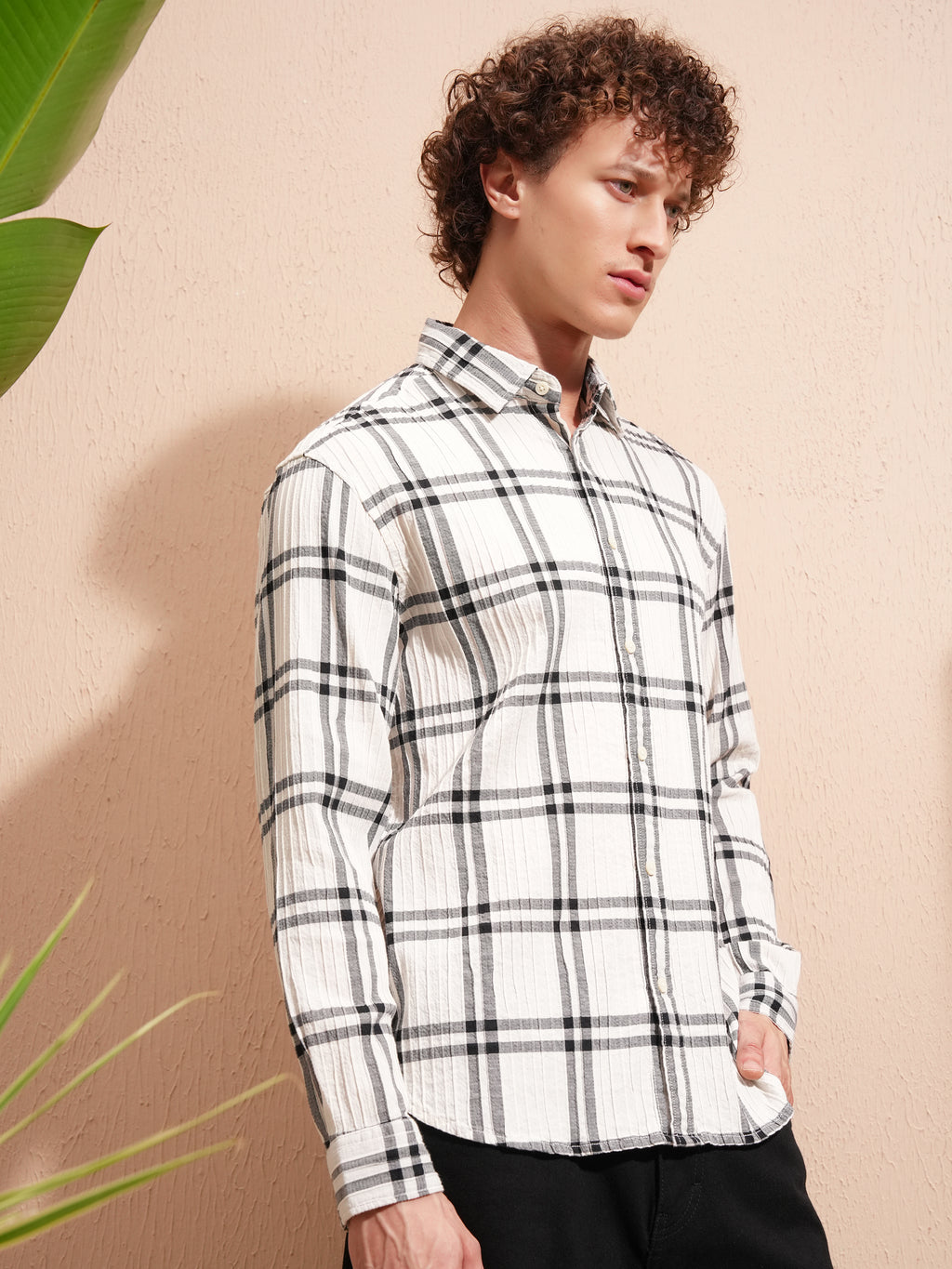 Highlander Men Cream Checked Relaxed Fit Casual Shirt - Cream - Image 6