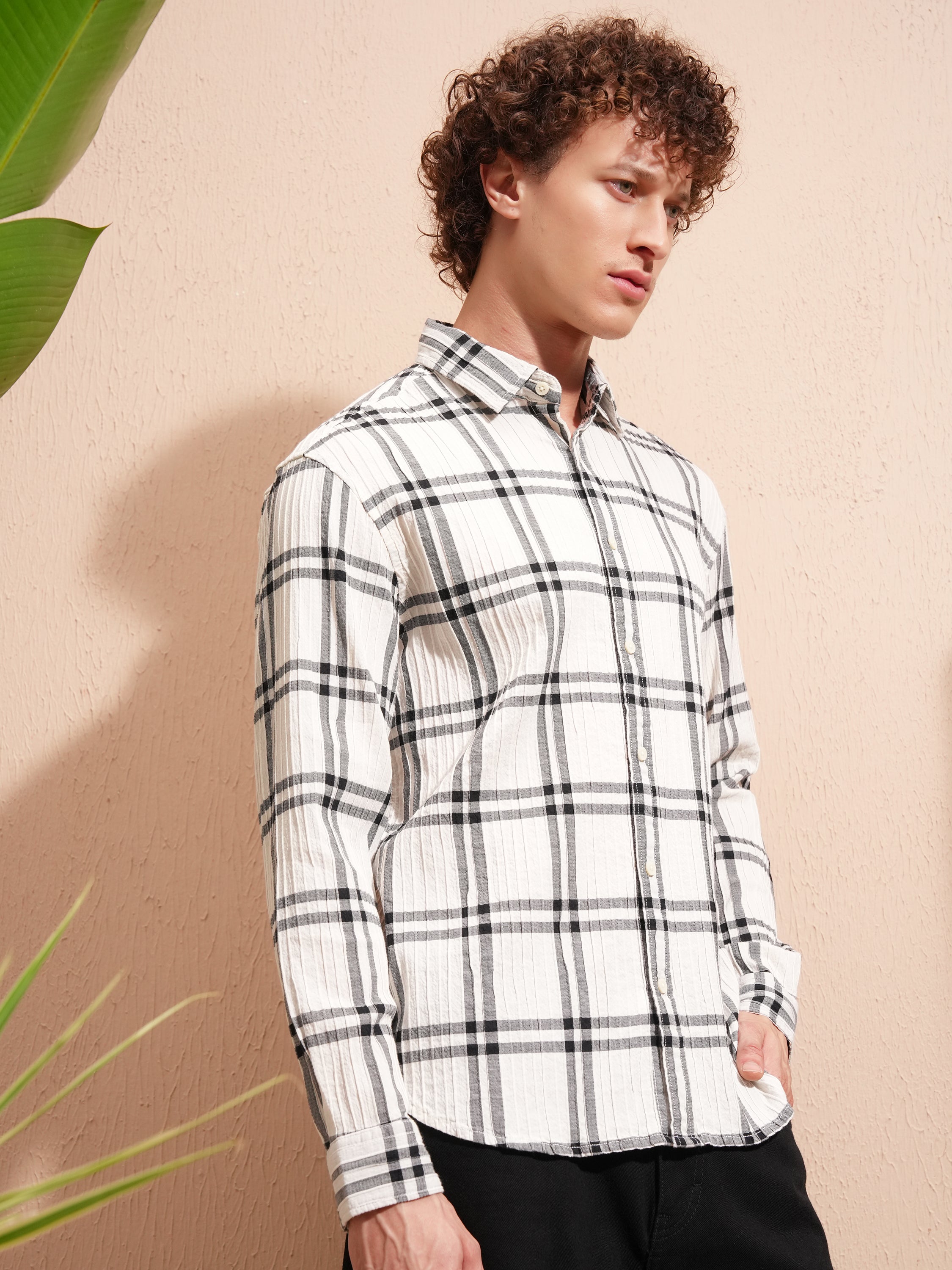 Highlander Men Cream Checked Relaxed Fit Casual Shirt - Cream - Image 6