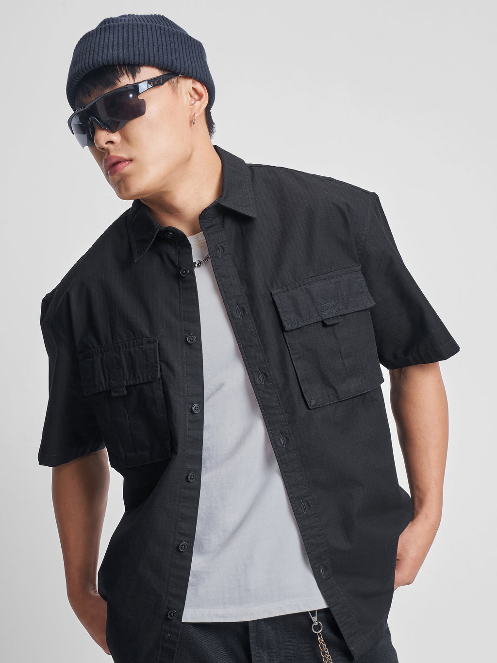 Highlander Men Black Self Design Oversized Fit Casual Shirt - Black - Image 1