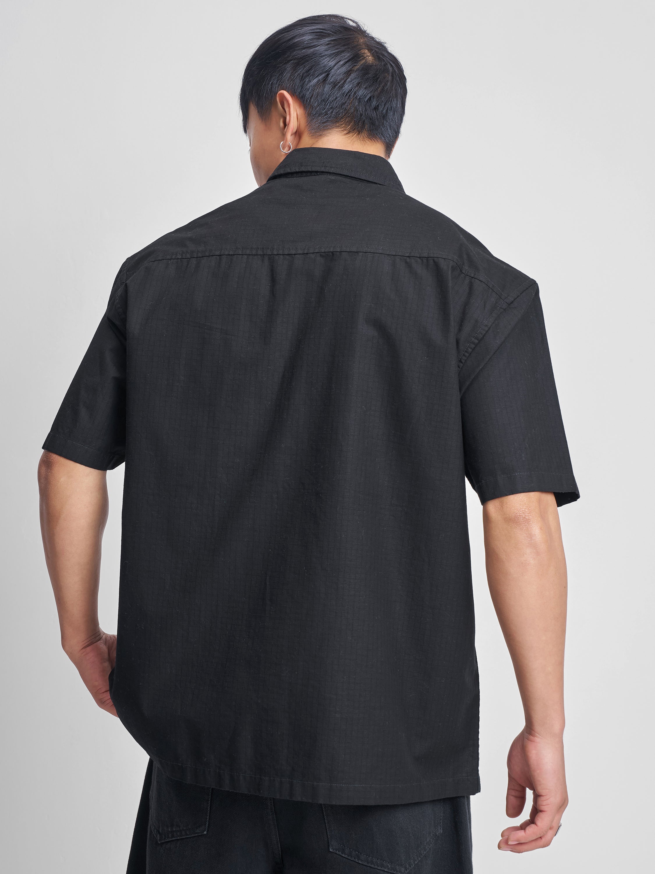 Highlander Men Black Self Design Oversized Fit Casual Shirt - Black - Image 3