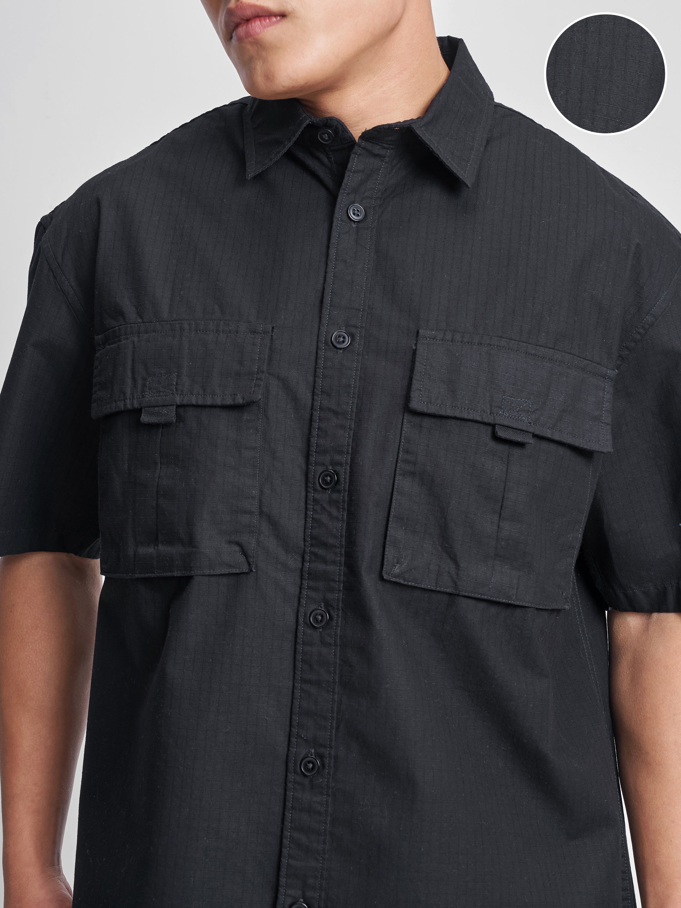 Highlander Men Black Self Design Oversized Fit Casual Shirt - Black - Image 5