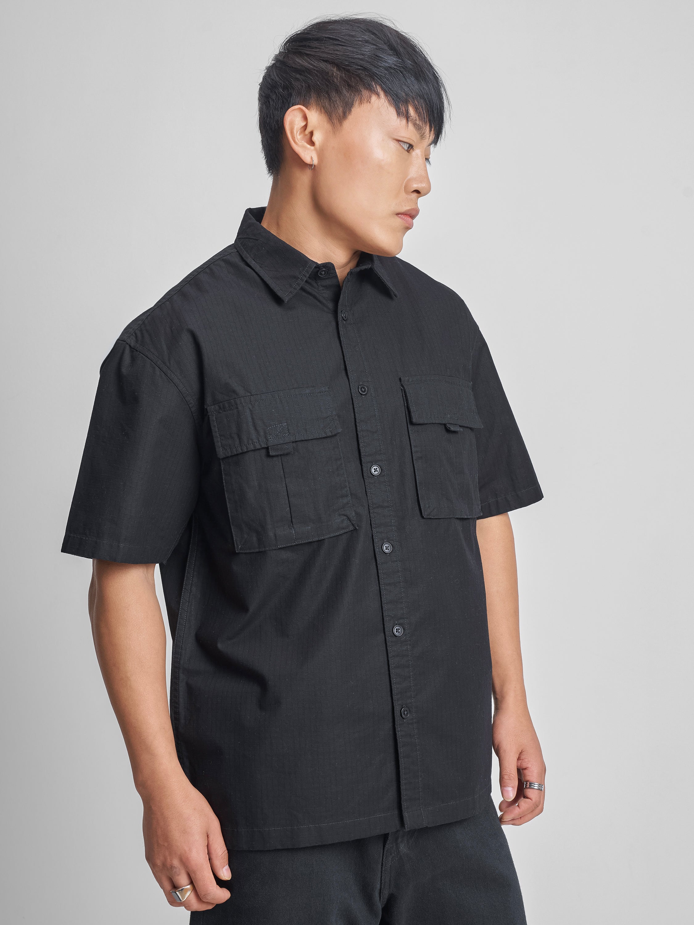 Highlander Men Black Self Design Oversized Fit Casual Shirt - Black - Image 6