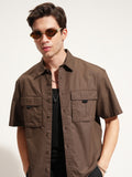 Highlander Men Brown Self Design Oversized Fit Casual Shirt - Brown - Image 1