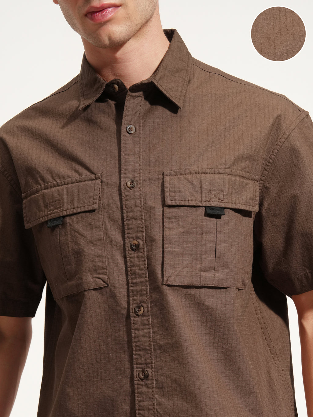 Highlander Men Brown Self Design Oversized Fit Casual Shirt - Brown - Image 5