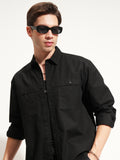 Highlander Men Black Self Design Oversized Fit Casual Shirt - Black - Image 1