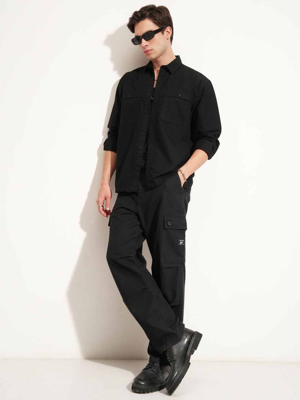 Highlander Men Black Self Design Oversized Fit Casual Shirt - Black - Image 2