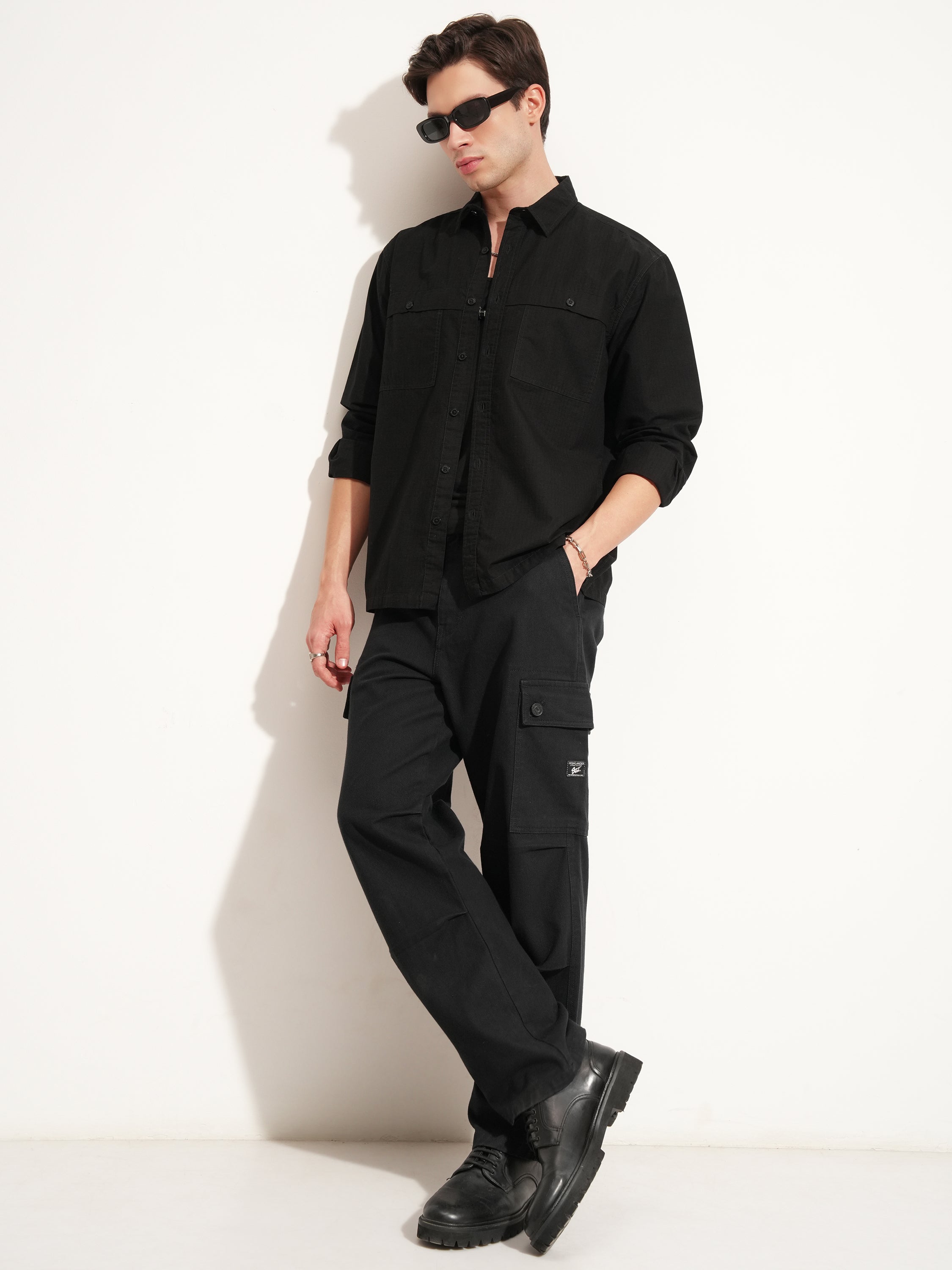 Highlander Men Black Self Design Oversized Fit Casual Shirt - Black - Image 2