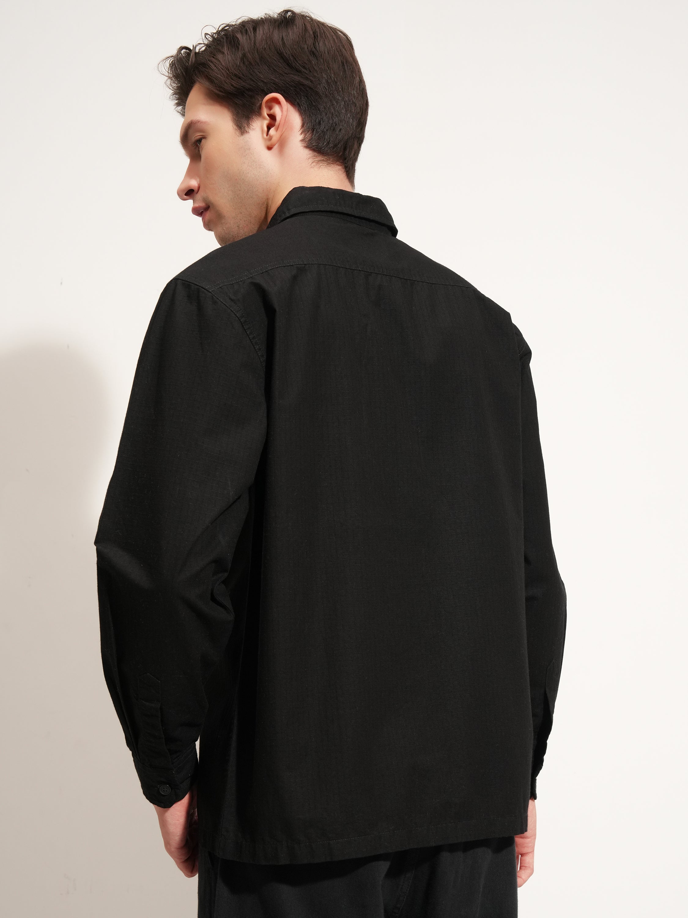 Highlander Men Black Self Design Oversized Fit Casual Shirt - Black - Image 3