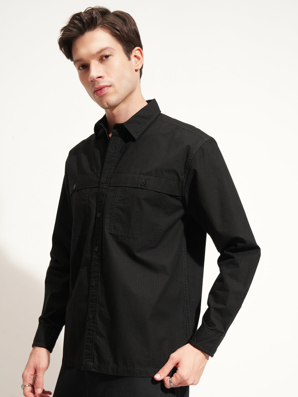 Highlander Men Black Self Design Oversized Fit Casual Shirt - Black - Image 4