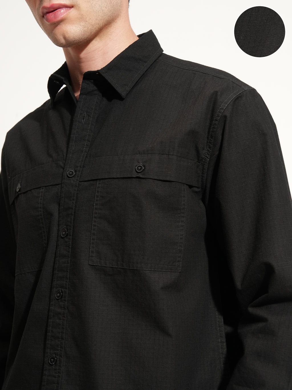 Highlander Men Black Self Design Oversized Fit Casual Shirt - Black - Image 5