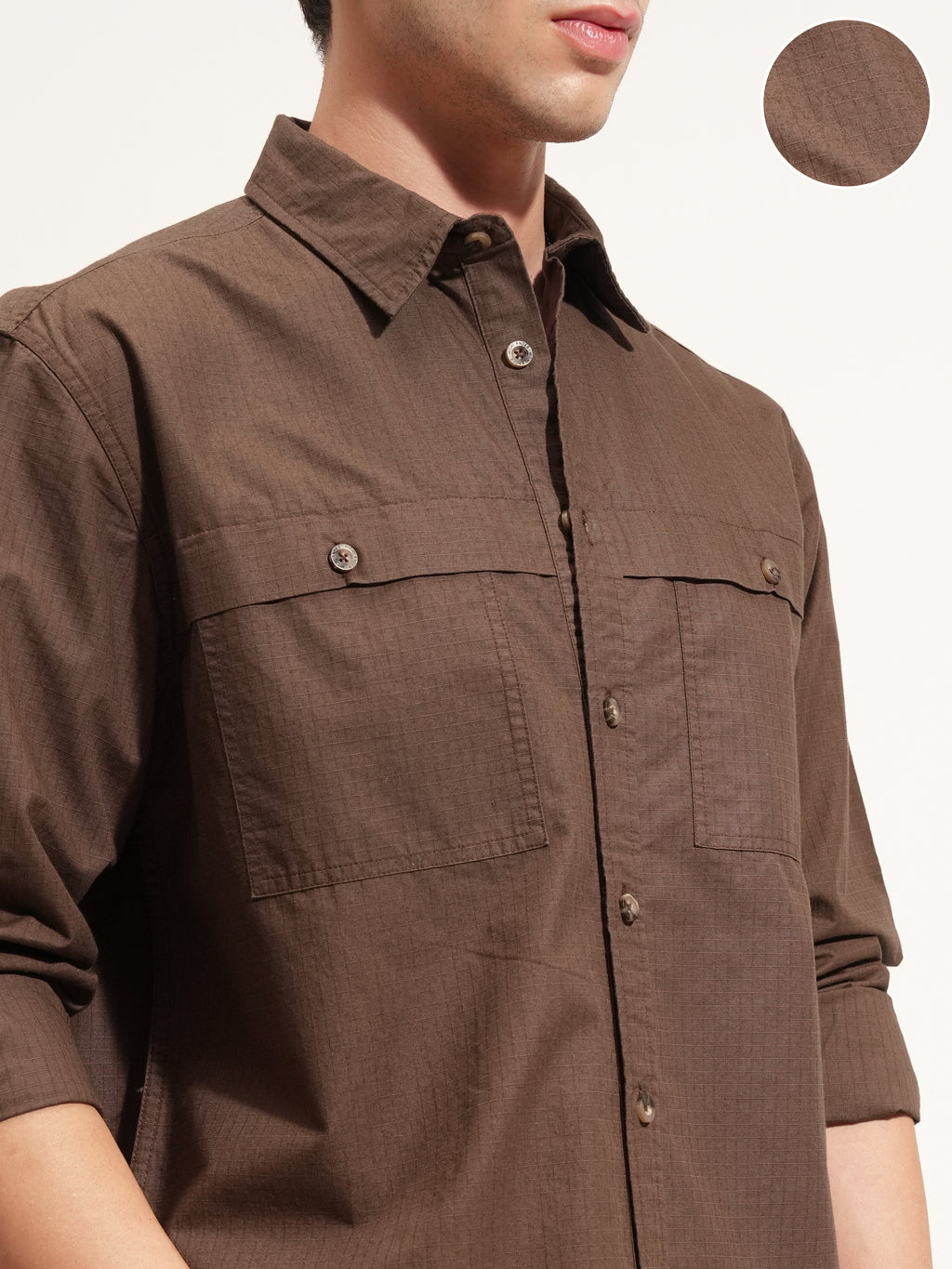 Highlander Men Brown Self Design Oversized Fit Casual Shirt - Brown - Image 5