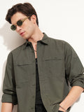 Highlander Men Olive Self Design Oversized Fit Casual Shirt - Olive - Image 1