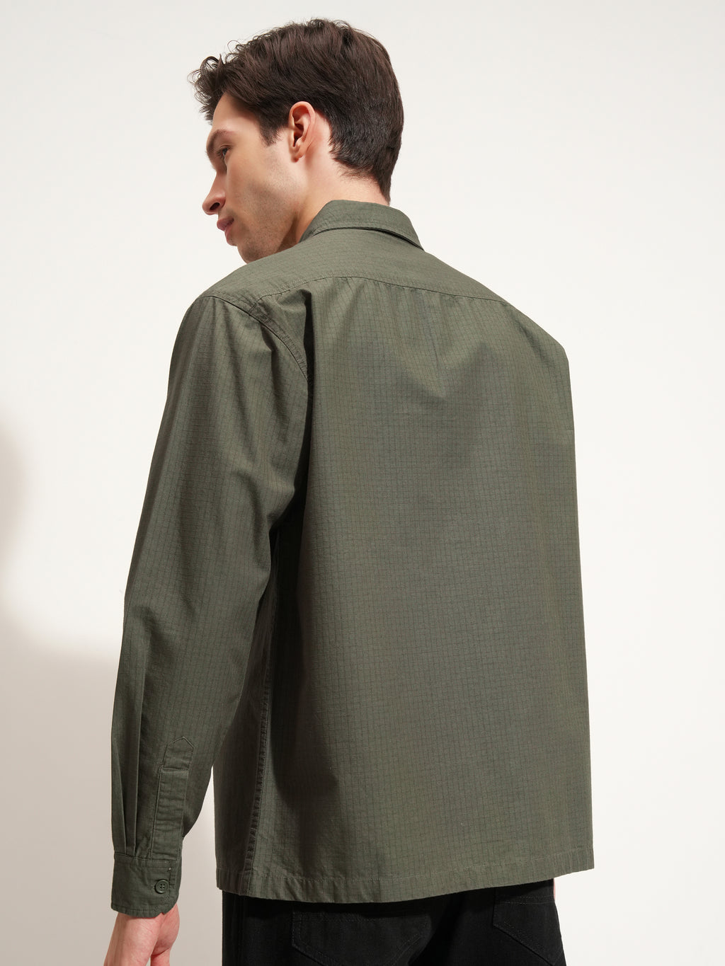 Highlander Men Olive Self Design Oversized Fit Casual Shirt - Olive - Image 3