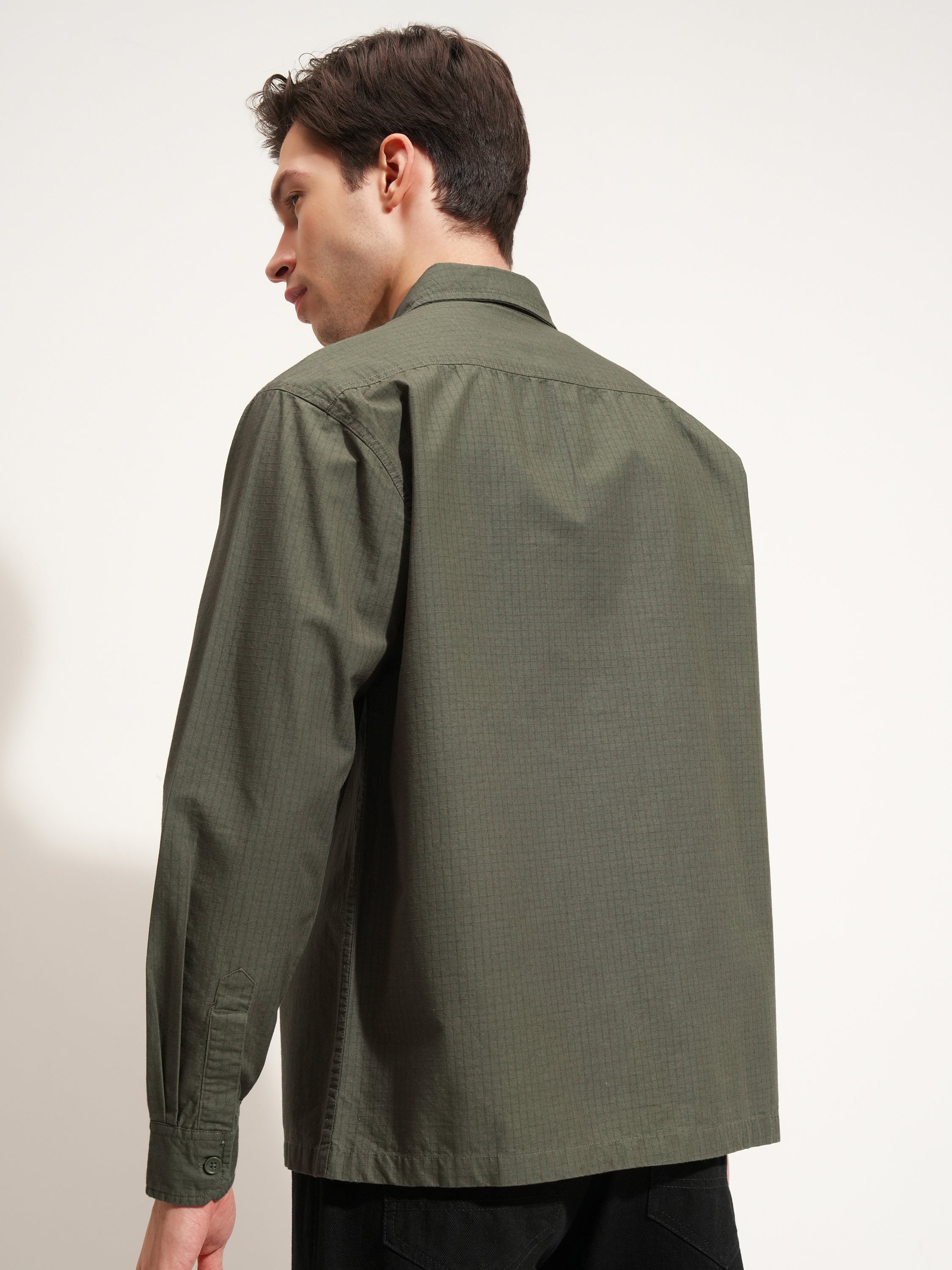 Highlander Men Olive Self Design Oversized Fit Casual Shirt - Olive - Image 3