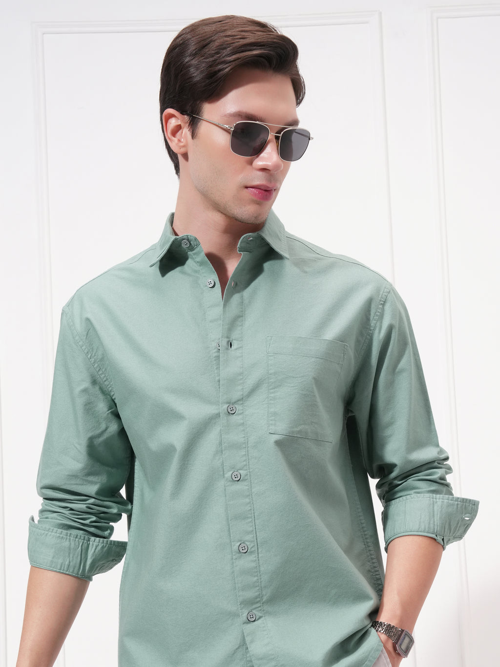 Highlander Men Green Striped Relaxed Fit Casual Shirt - Green - Image 1