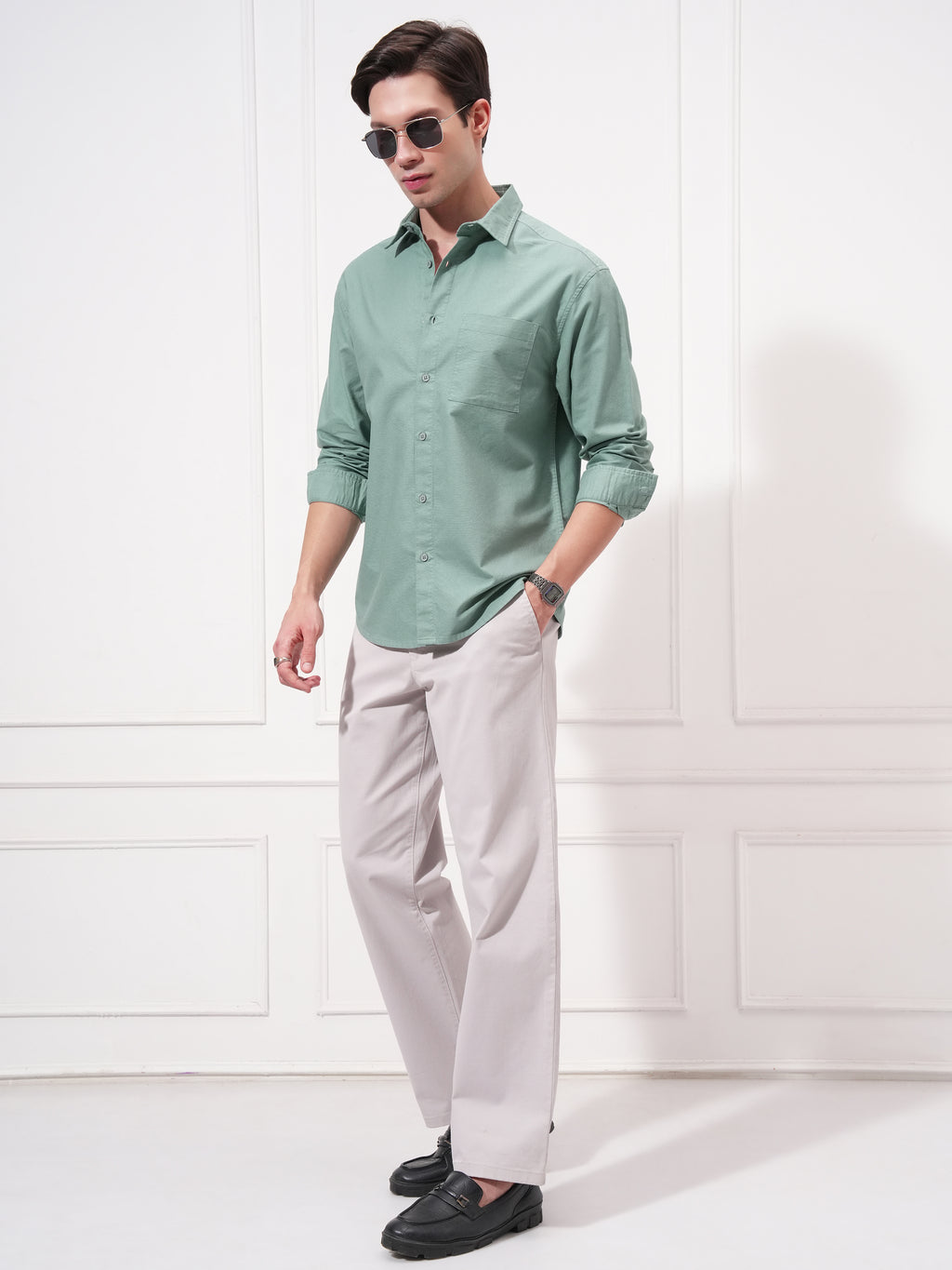 Highlander Men Green Striped Relaxed Fit Casual Shirt - Green - Image 2