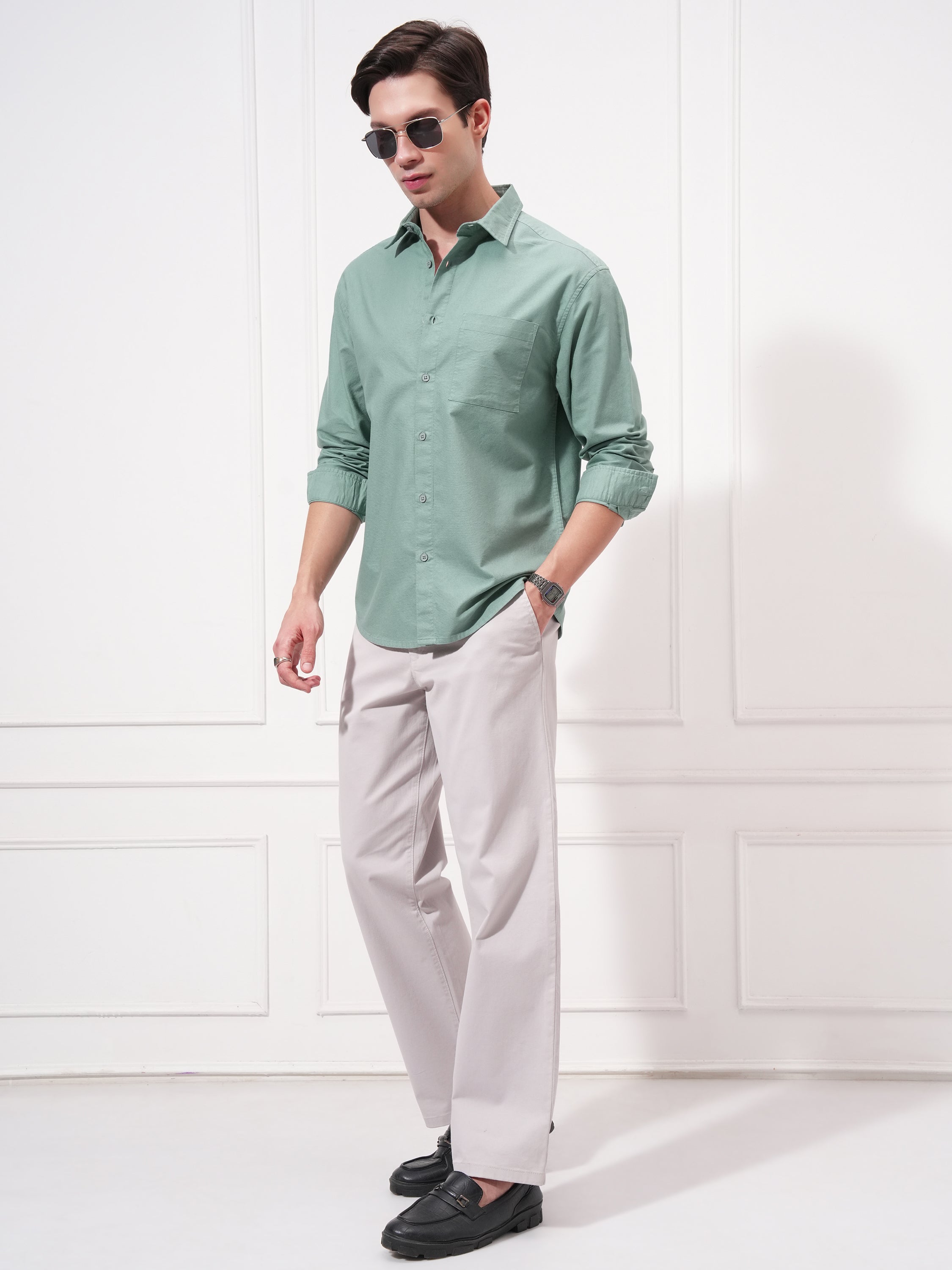 Highlander Men Green Striped Relaxed Fit Casual Shirt - Green - Image 2