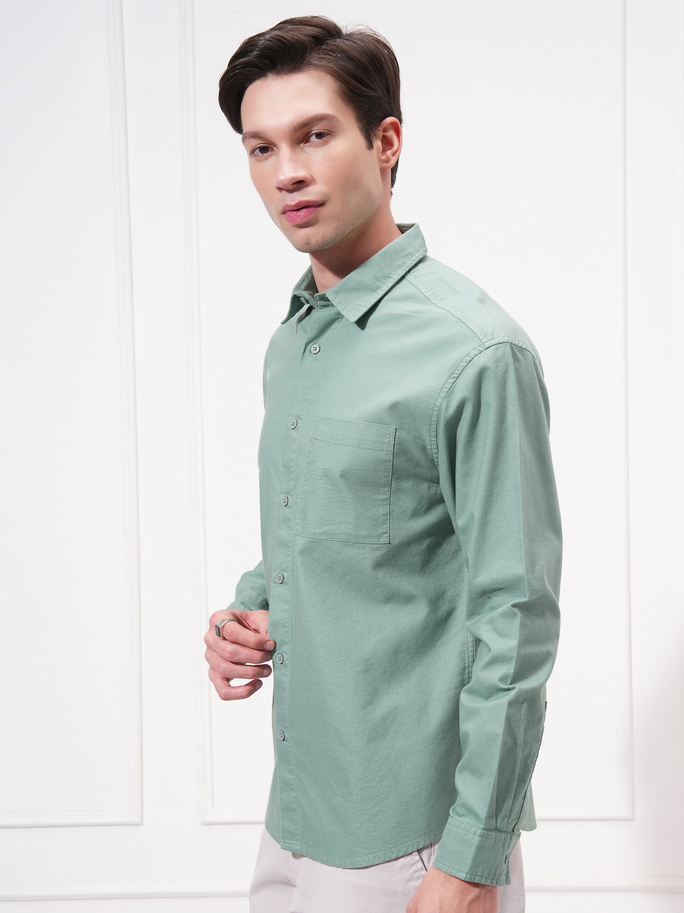 Highlander Men Green Striped Relaxed Fit Casual Shirt - Green - Image 4