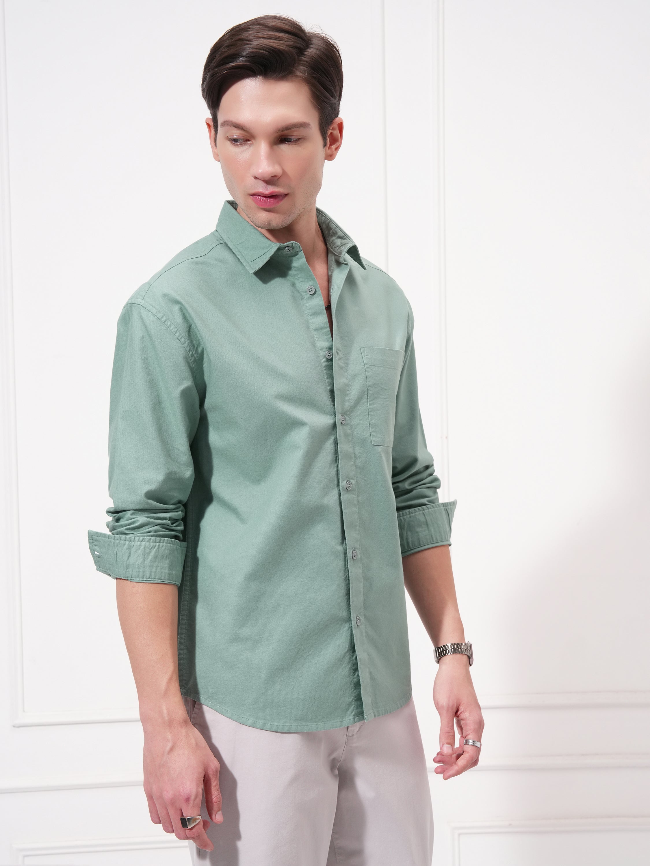 Highlander Men Green Striped Relaxed Fit Casual Shirt - Green - Image 6