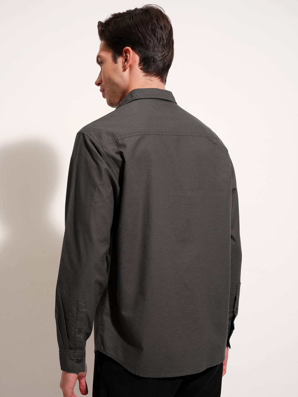 Highlander Men Charcoal Solid Relaxed Fit Casual Shirt - Charcoal - Image 6