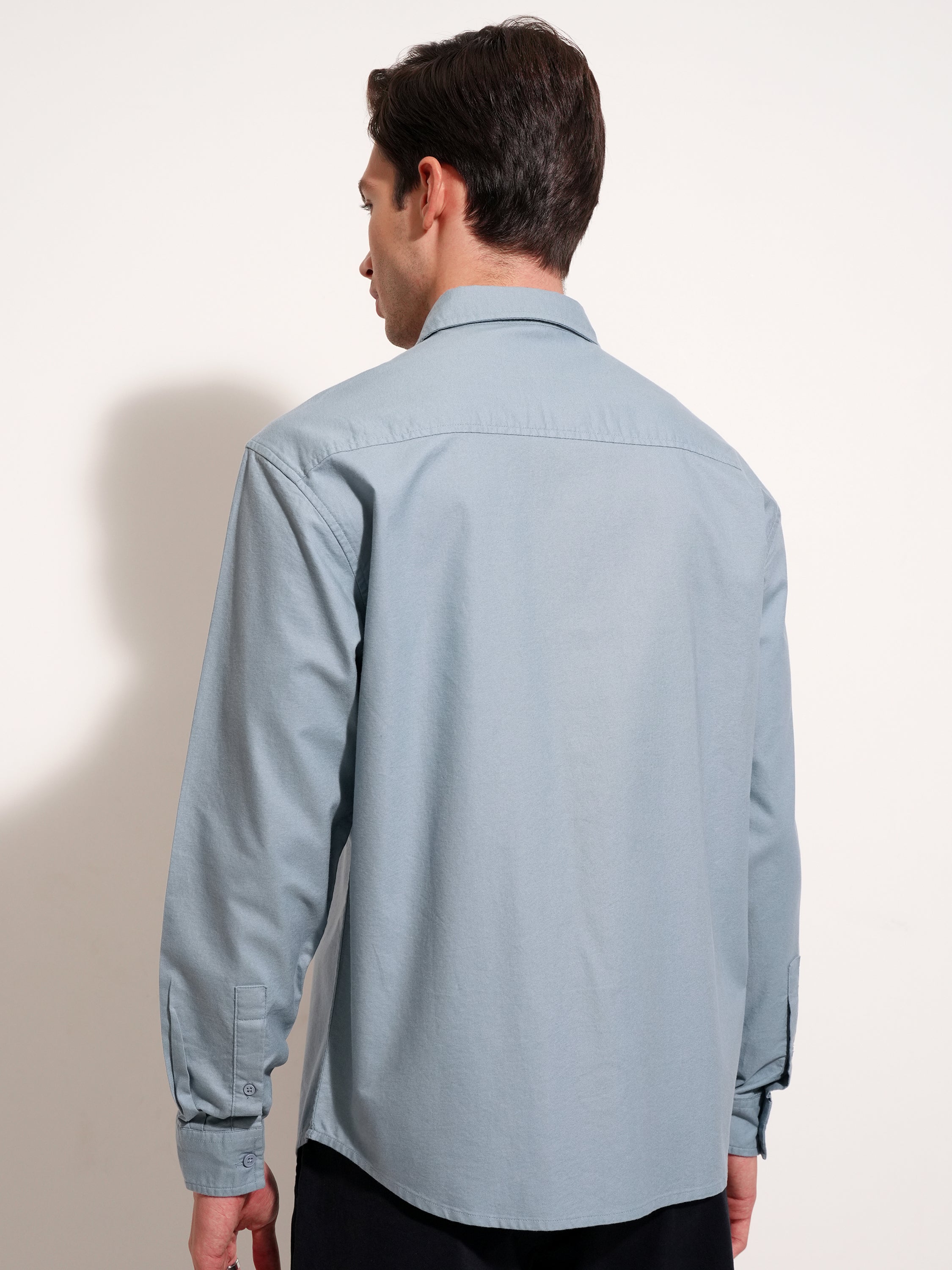 Highlander Men Blue Solid Relaxed Fit Casual Shirt - Blue - Image 3