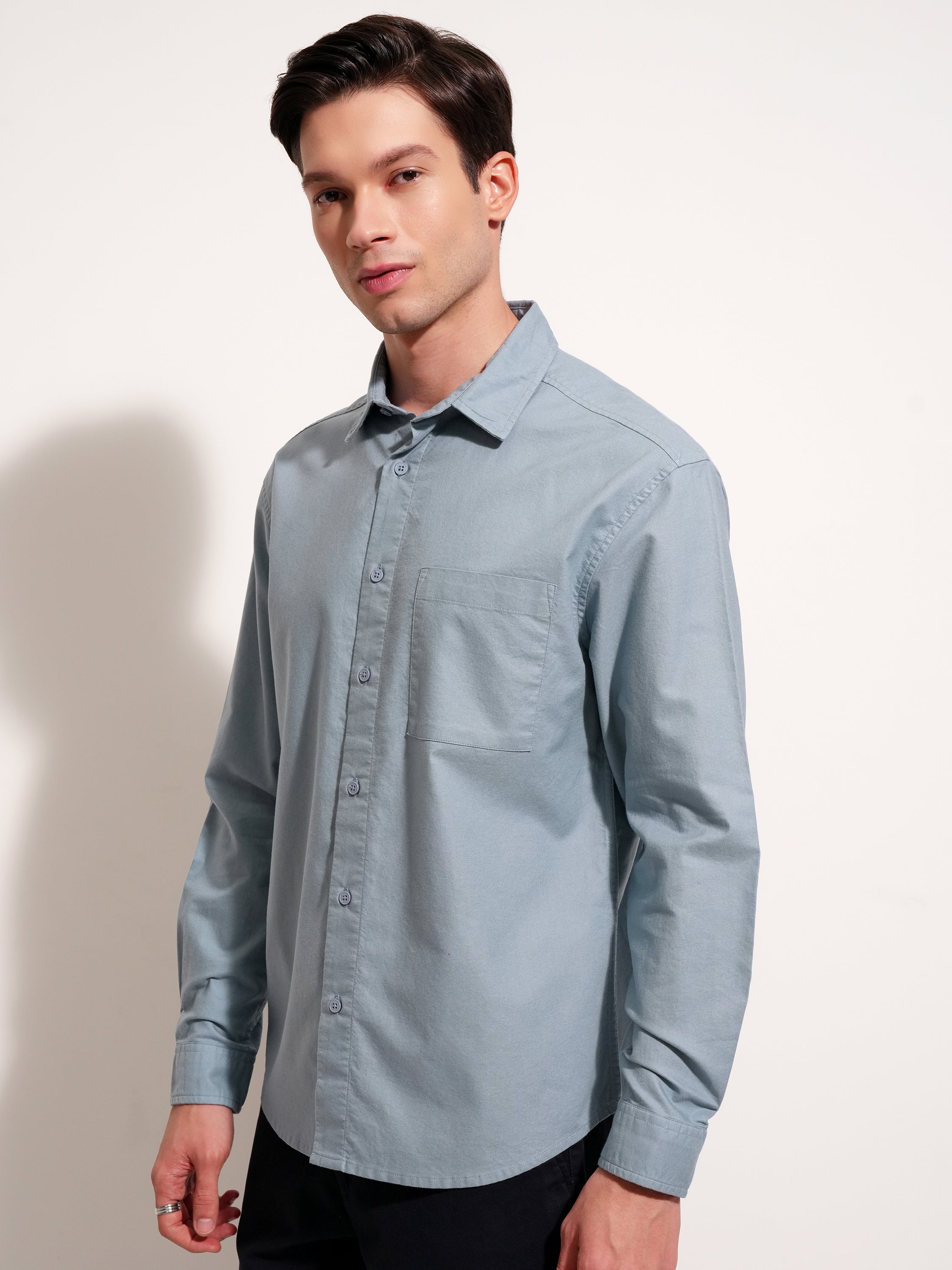 Highlander Men Blue Solid Relaxed Fit Casual Shirt - Blue - Image 4
