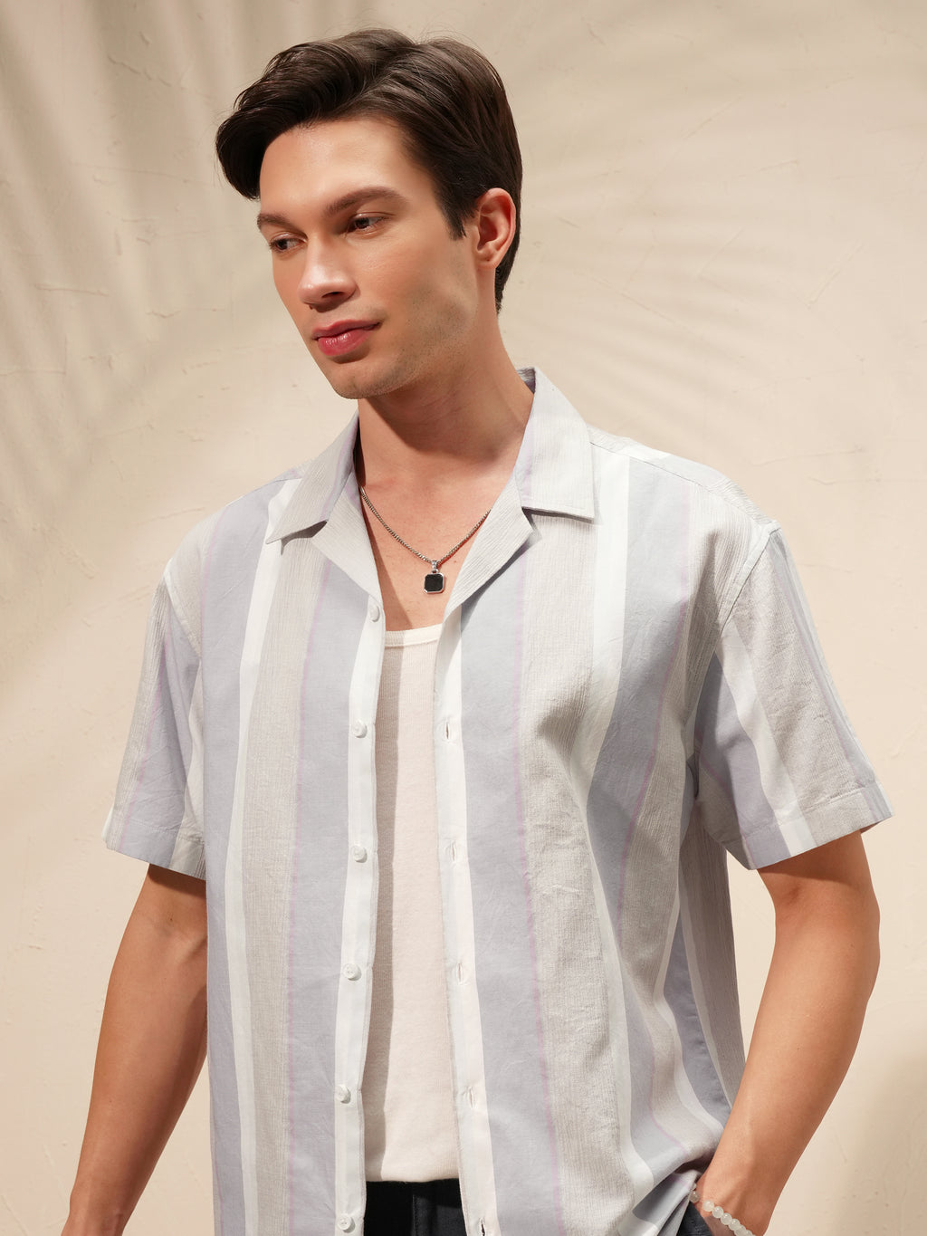 Highlander Men Grey Striped Relaxed Fit Casual Shirt - Grey - Image 1