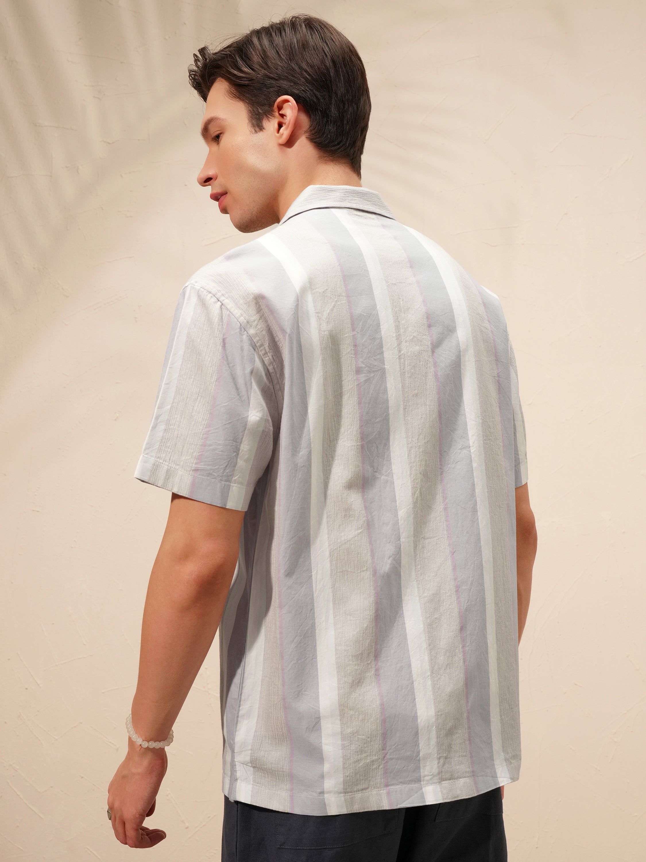 Highlander Men Grey Striped Relaxed Fit Casual Shirt - Grey - Image 3