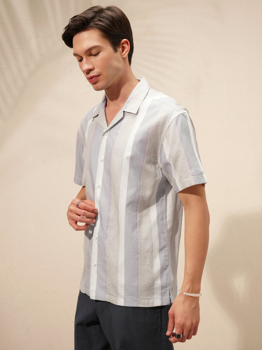 Highlander Men Grey Striped Relaxed Fit Casual Shirt - Grey - Image 4