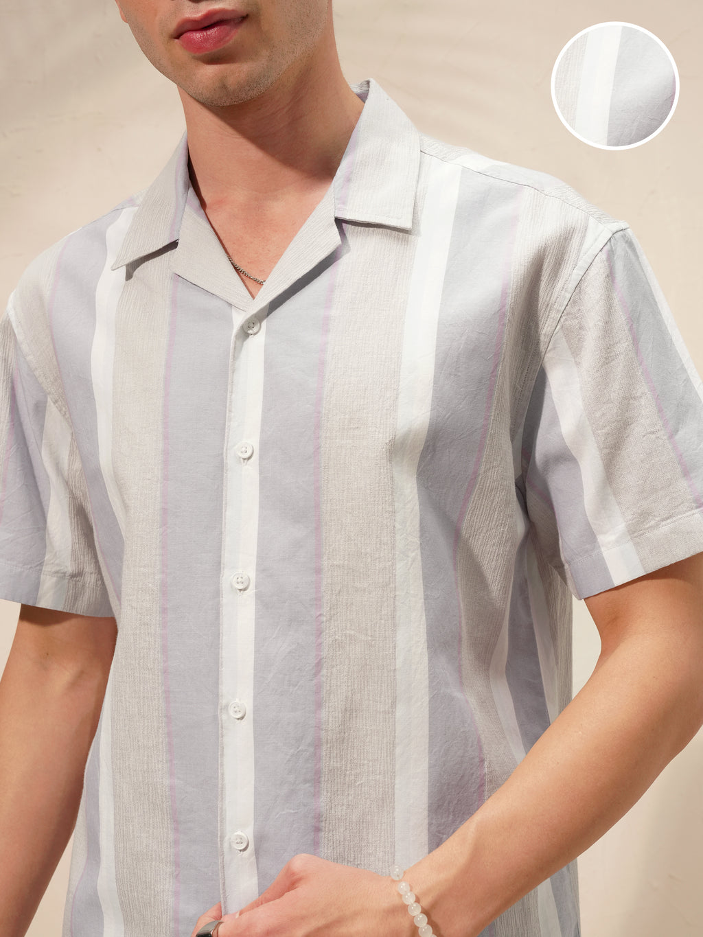 Highlander Men Grey Striped Relaxed Fit Casual Shirt - Grey - Image 5
