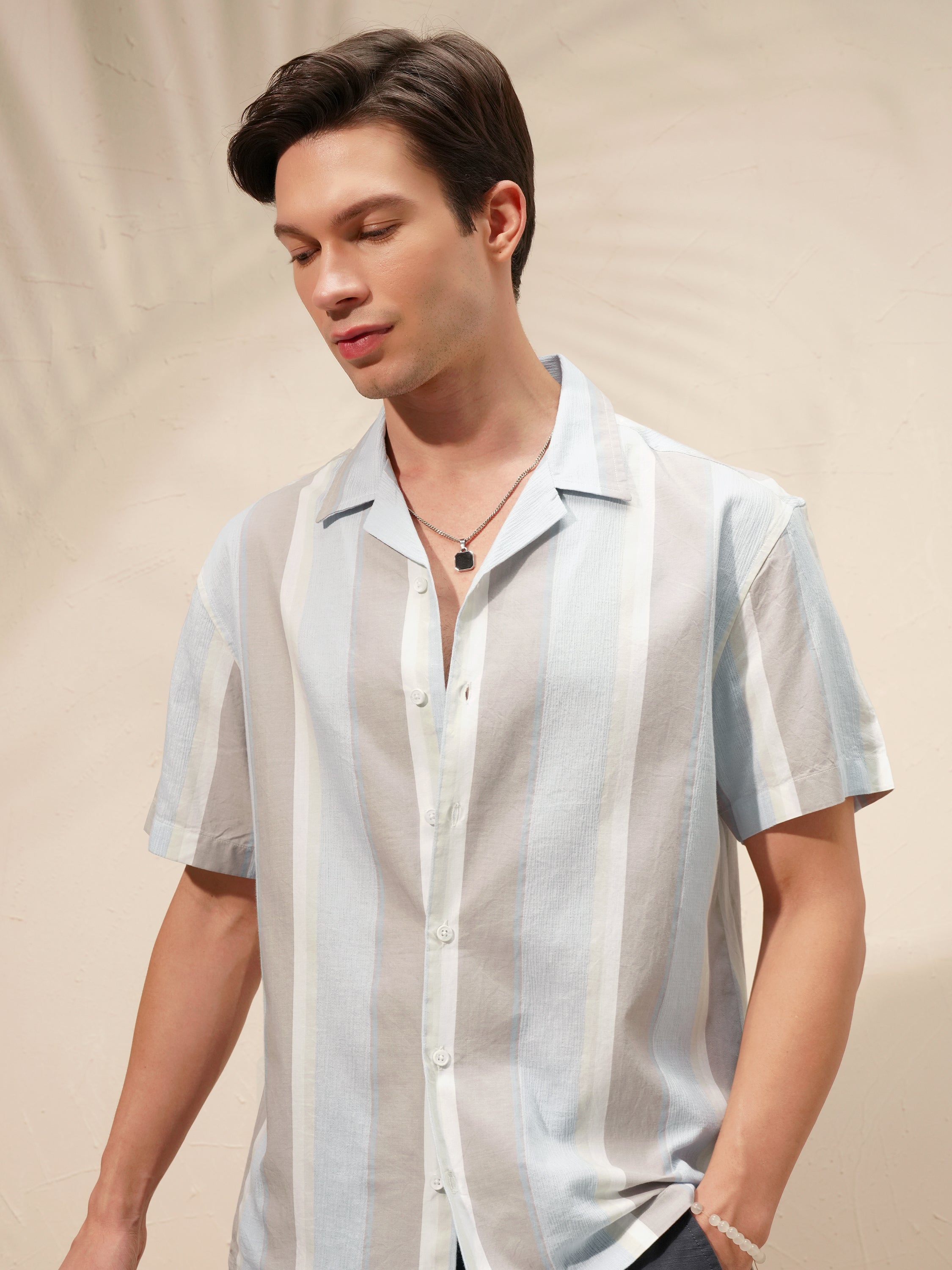 Highlander Men Blue Striped Relaxed Fit Casual Shirt - Blue - Image 1