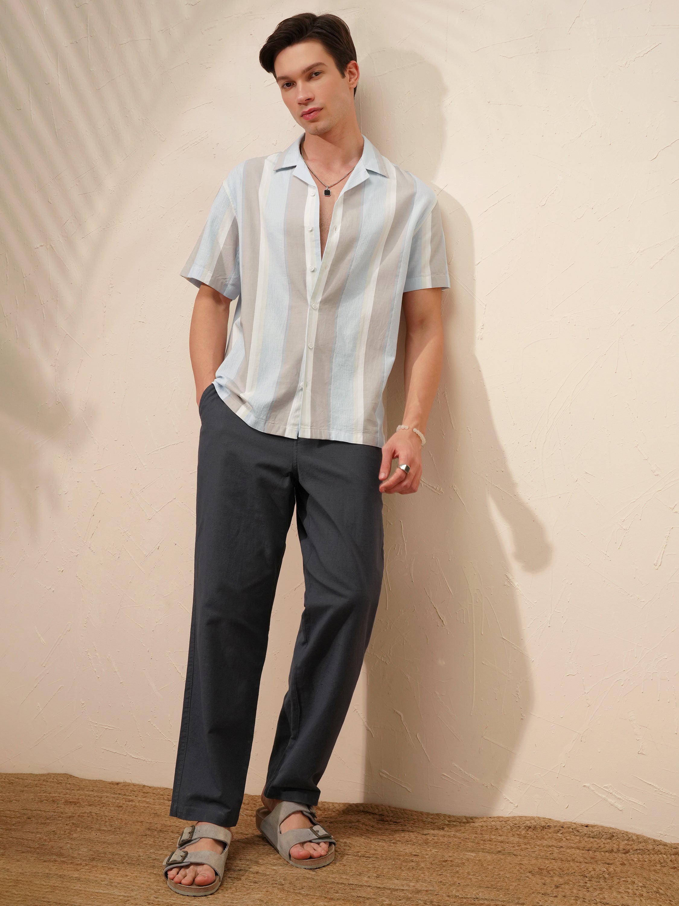 Highlander Men Blue Striped Relaxed Fit Casual Shirt - Blue - Image 2
