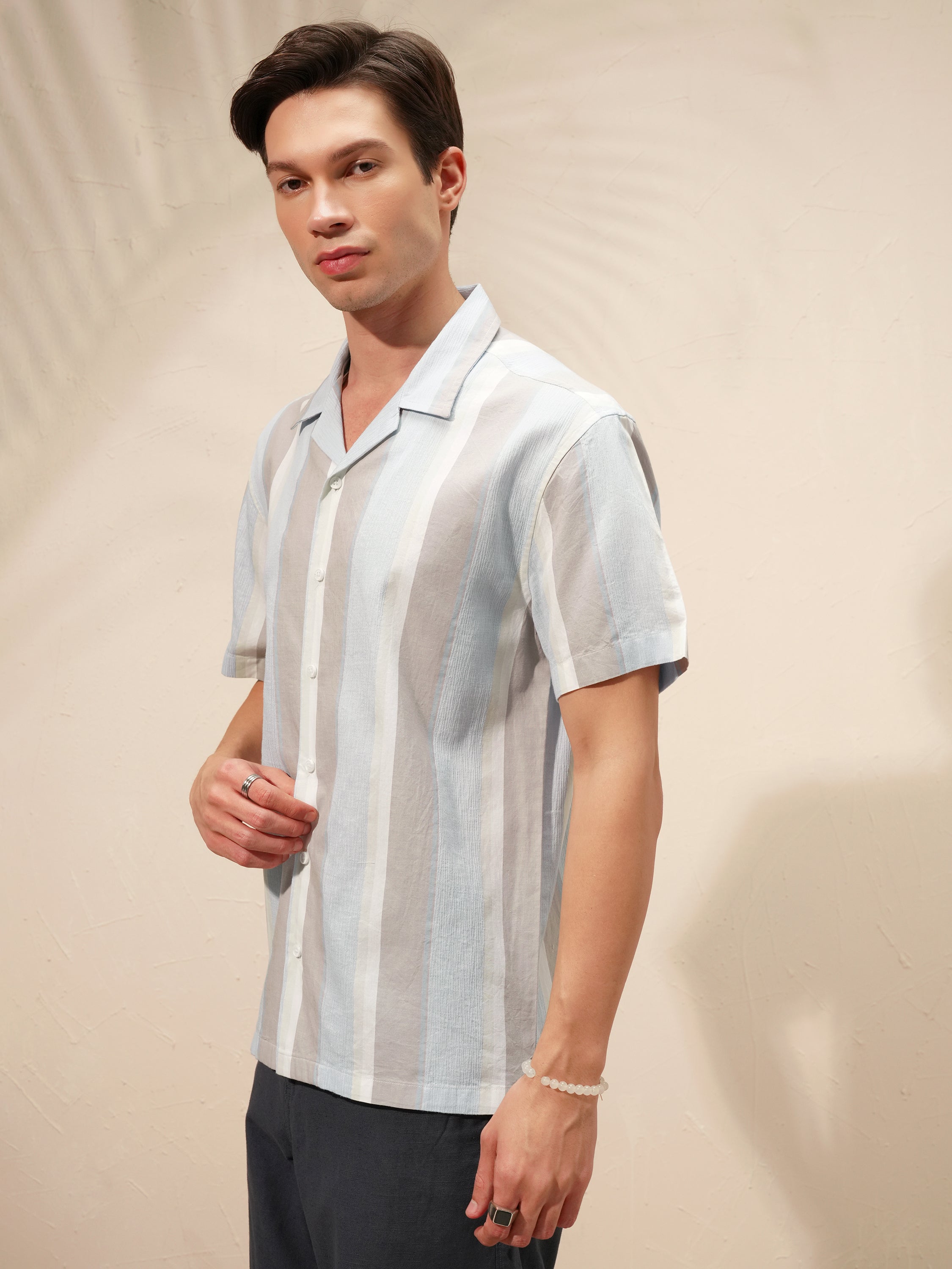 Highlander Men Blue Striped Relaxed Fit Casual Shirt - Blue - Image 4