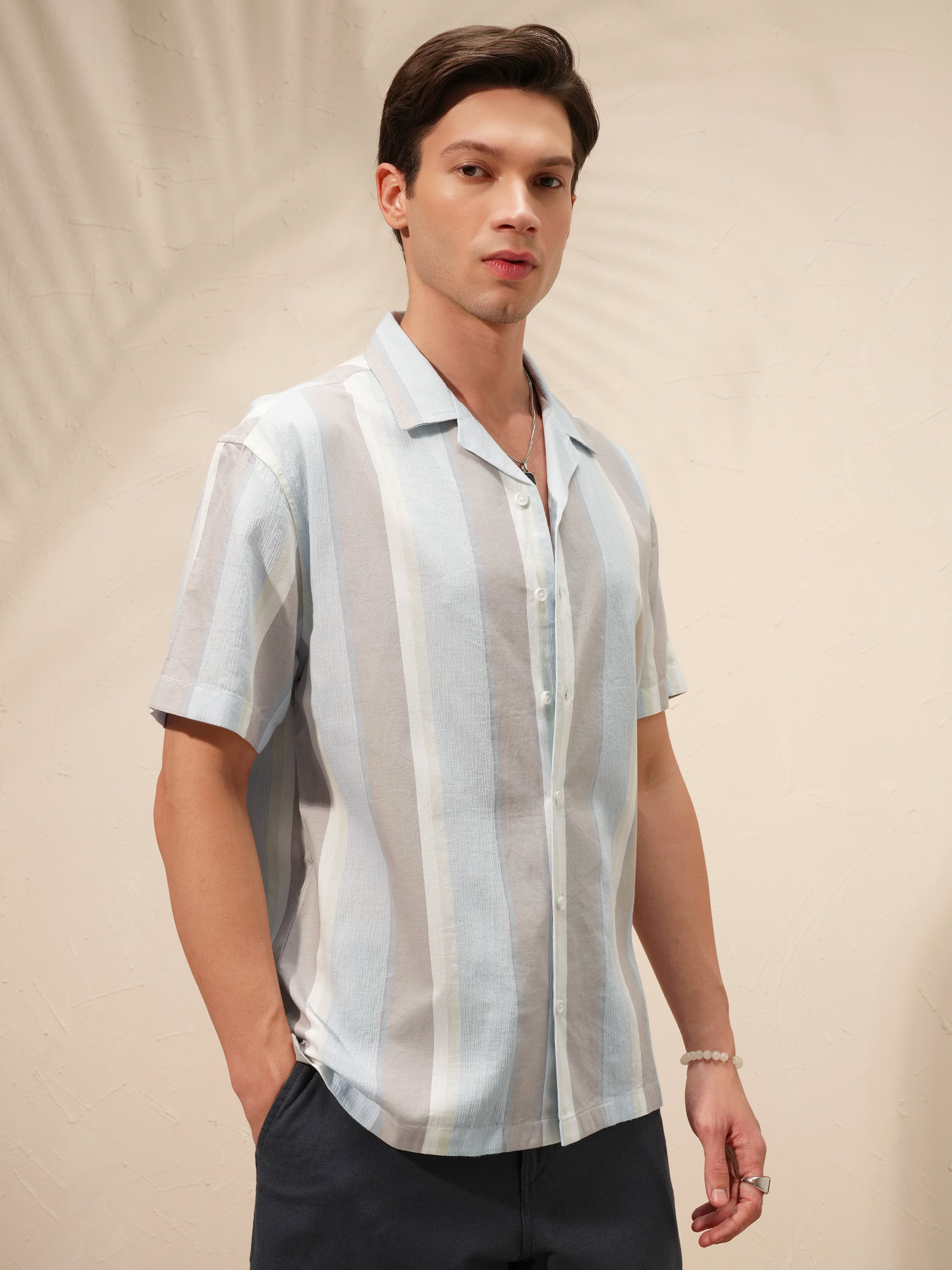 Highlander Men Blue Striped Relaxed Fit Casual Shirt - Blue - Image 6