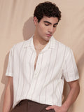 Highlander Men Cream Striped Relaxed Fit Casual Shirt - Cream - Image 1