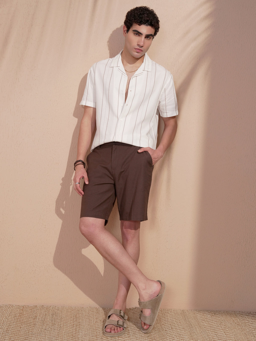Highlander Men Cream Striped Relaxed Fit Casual Shirt - Cream - Image 2