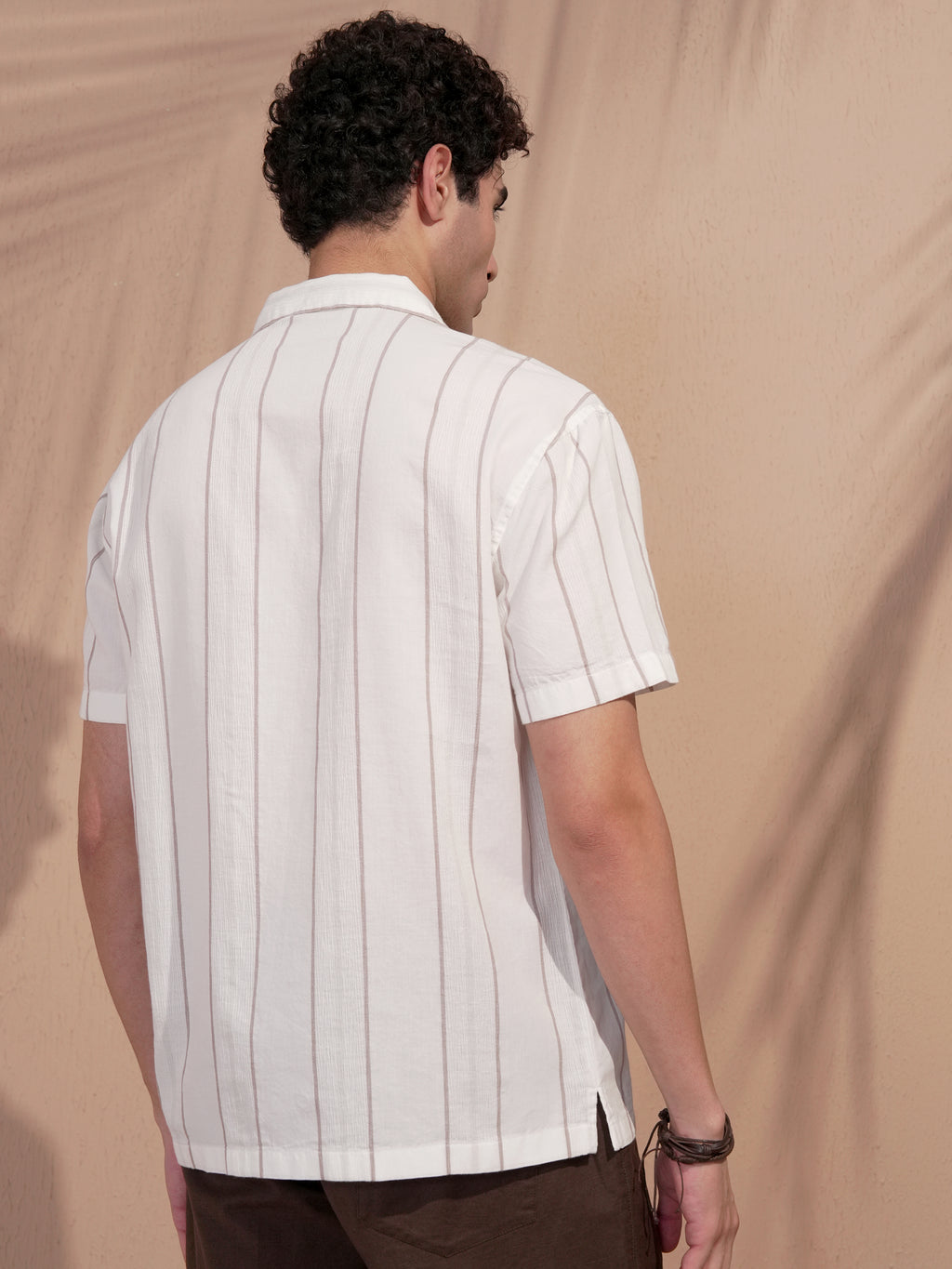 Highlander Men Cream Striped Relaxed Fit Casual Shirt - Cream - Image 3