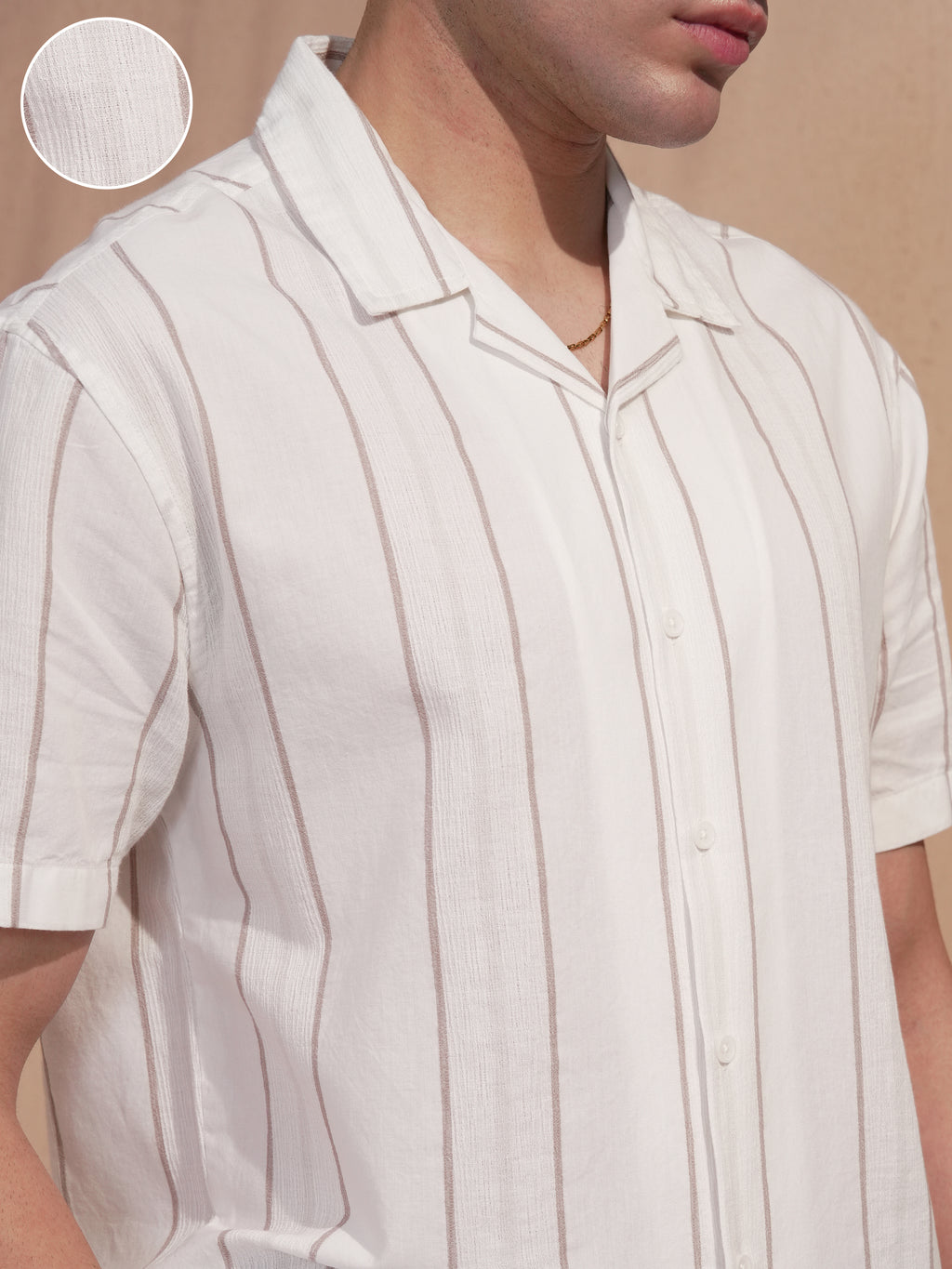 Highlander Men Cream Striped Relaxed Fit Casual Shirt - Cream - Image 5