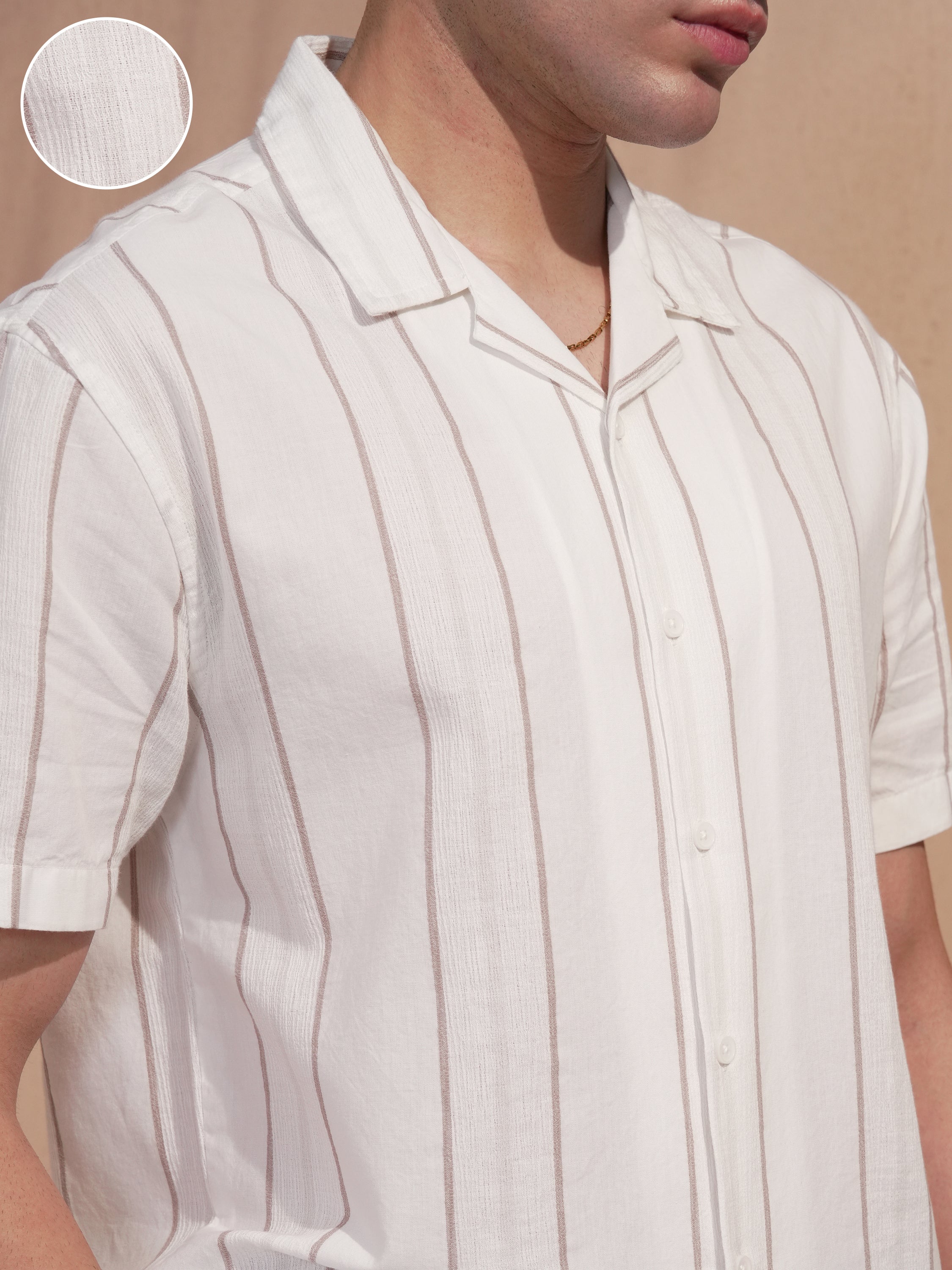 Highlander Men Cream Striped Relaxed Fit Casual Shirt - Cream - Image 5