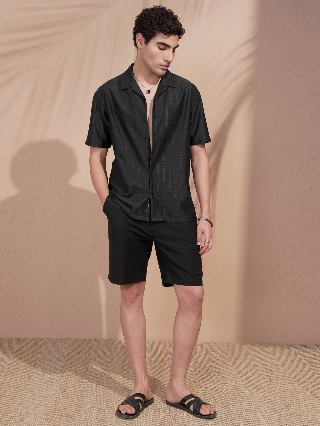 Highlander Men Black Self Design Relaxed Fit Casual Shirt - Black - Image 2