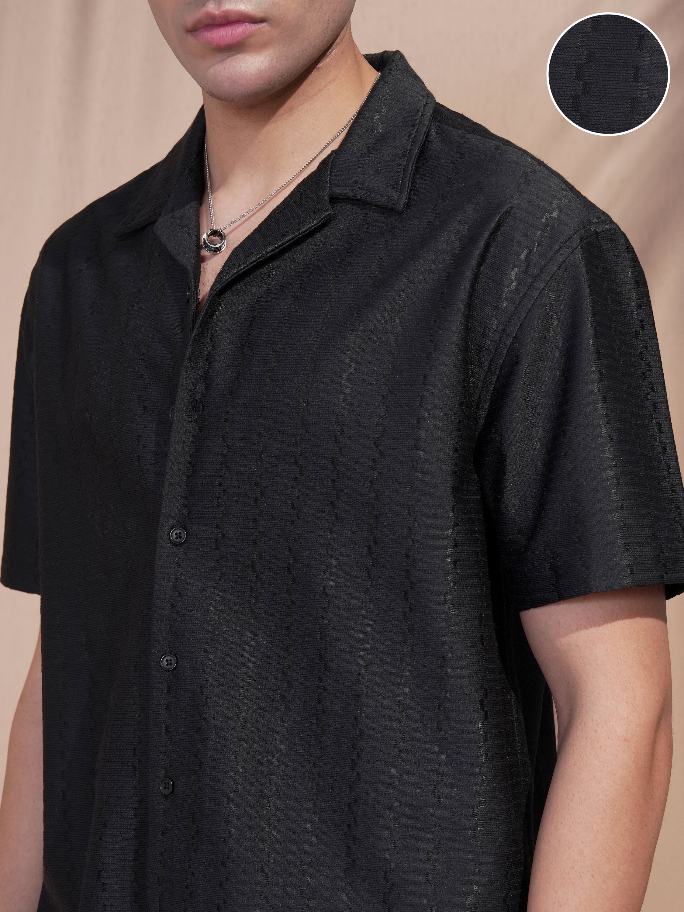 Highlander Men Black Self Design Relaxed Fit Casual Shirt - Black - Image 5