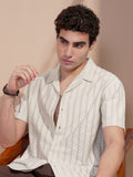 Highlander Men Cream Self Design Relaxed Fit Casual Shirt - Cream - Image 1
