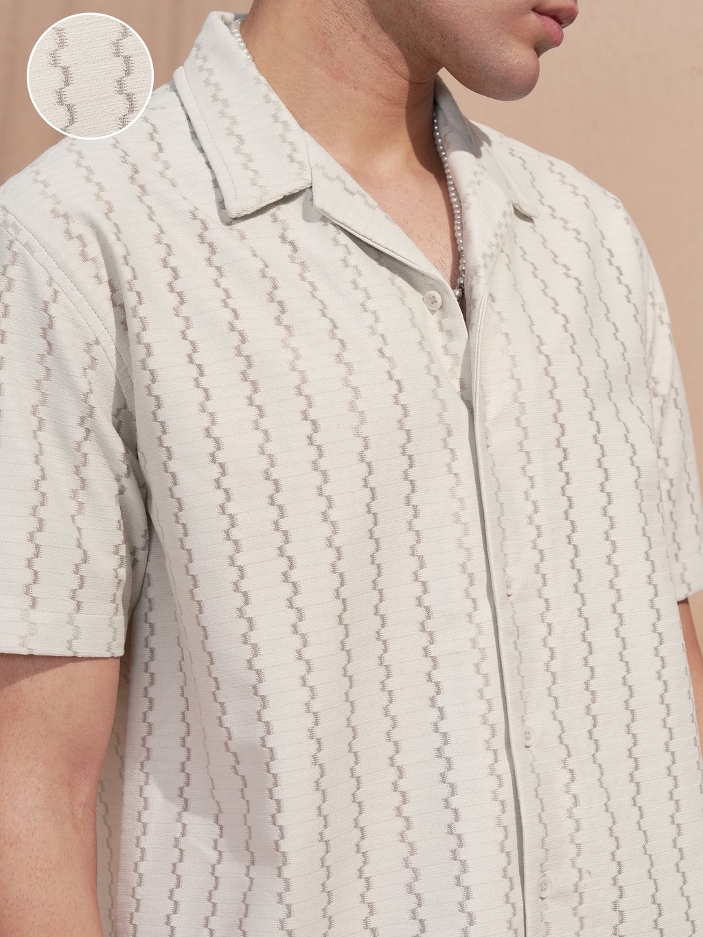Highlander Men Cream Self Design Relaxed Fit Casual Shirt - Cream - Image 5