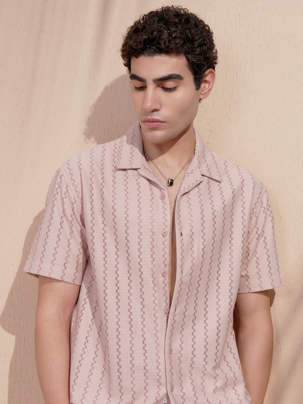 Highlander Men Pink Self Design Relaxed Fit Casual Shirt - Pink - Image 1