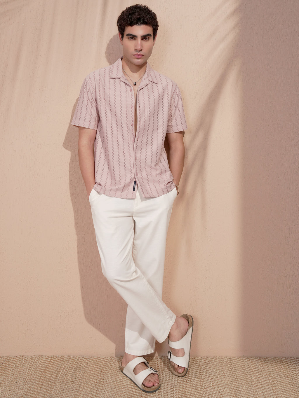 Highlander Men Pink Self Design Relaxed Fit Casual Shirt - Pink - Image 2