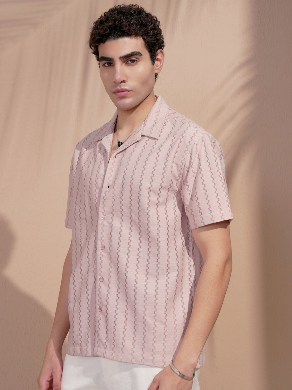 Highlander Men Pink Self Design Relaxed Fit Casual Shirt - Pink - Image 4