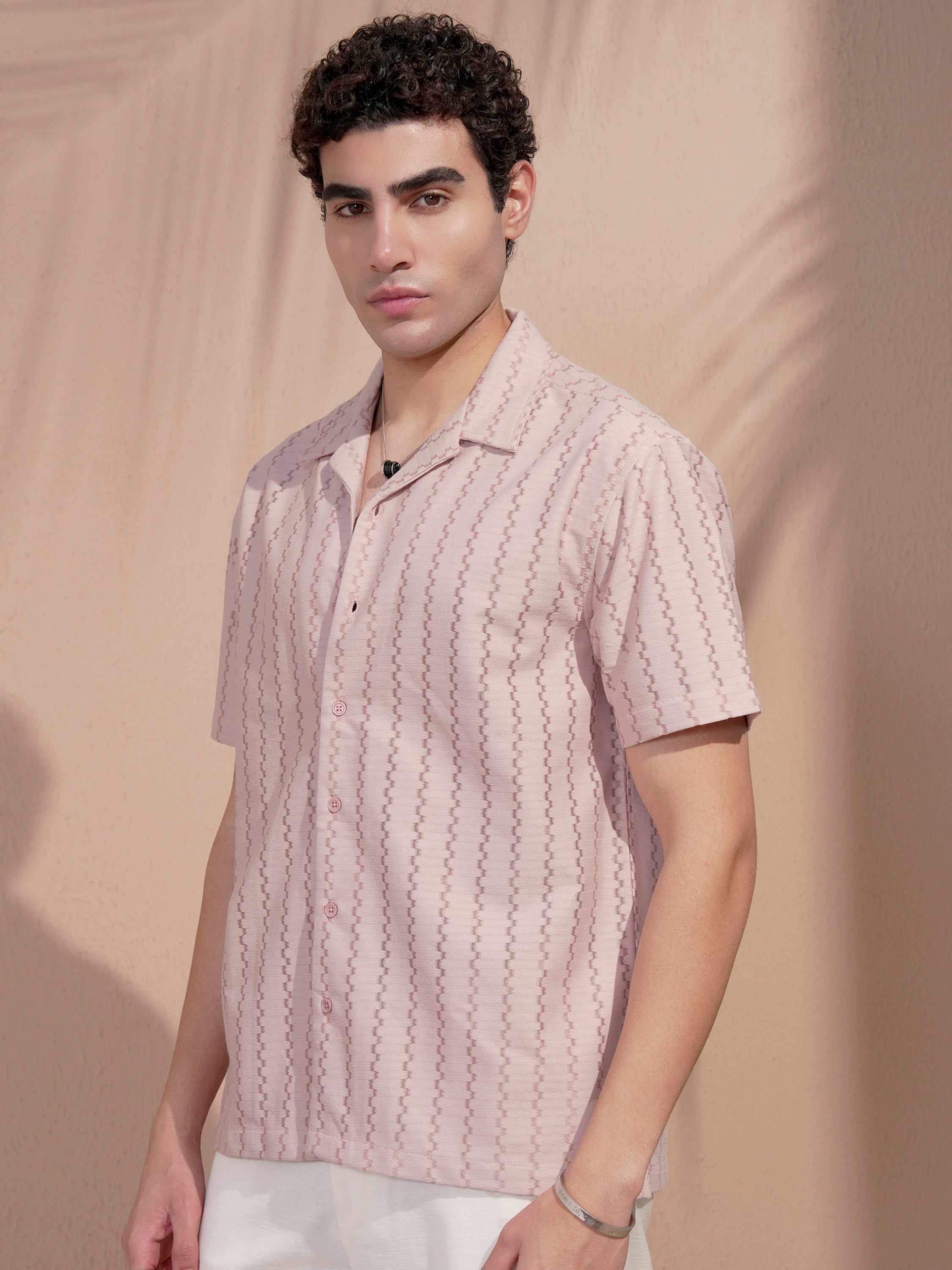 Highlander Men Pink Self Design Relaxed Fit Casual Shirt - Pink - Image 4