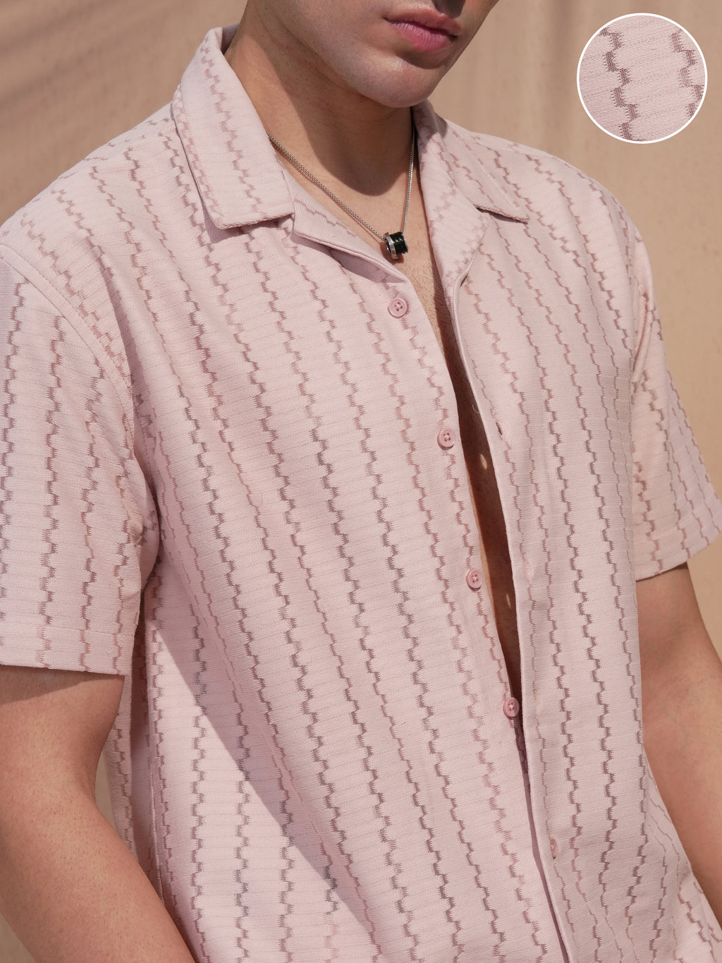 Highlander Men Pink Self Design Relaxed Fit Casual Shirt - Pink - Image 5