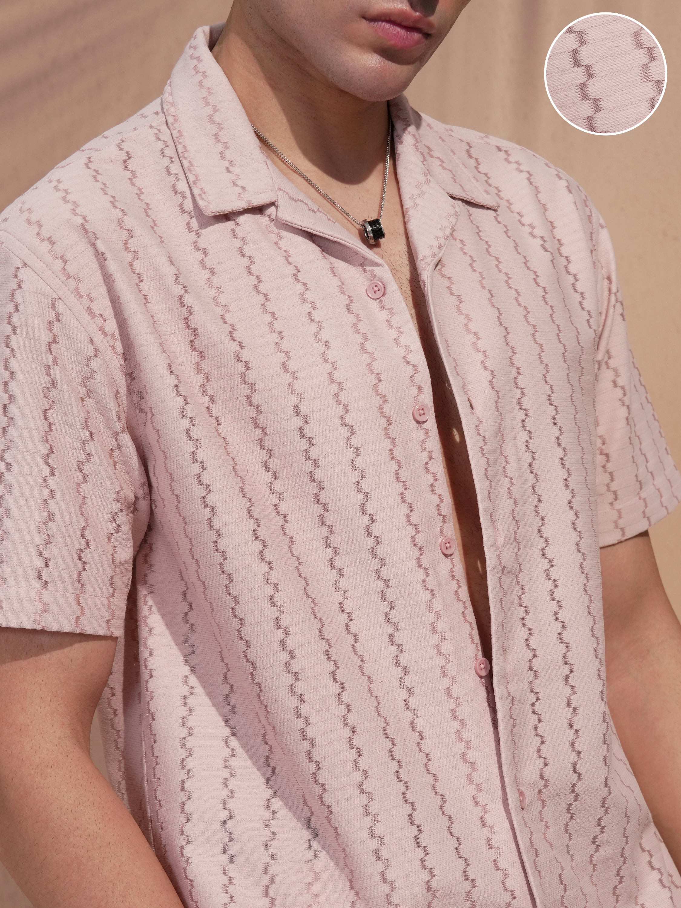 Highlander Men Pink Self Design Relaxed Fit Casual Shirt - Pink - Image 5